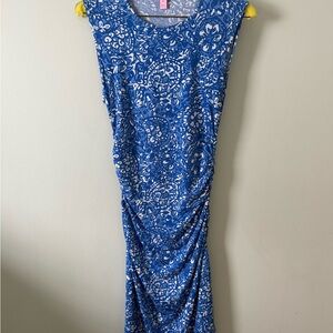 Lilly Pulitzer Blue and White Patterned Midi Dress